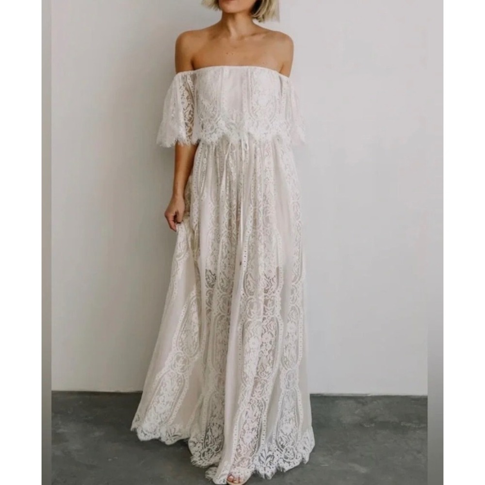 Baltic Born White Lace Off The Shoulder Maxi Dress Wedding Maternity M